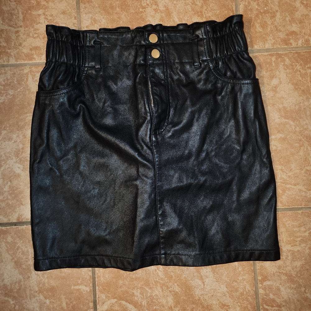 Large faux leather mini skirt